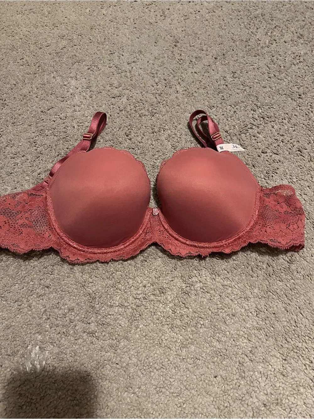 34D Mauve Lace Trim Push-Up Bra - Women Intimates